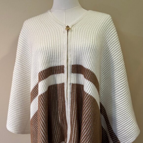 NWT Michael Michael Kors Women's Plaited Fisherman Rib Poncho - Cream OS - Picture 1 of 5